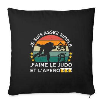 J' aime le judo et l' apéro humour judoka vintage - Housse de coussin décorative 45 x 45 cm - noir - Devant