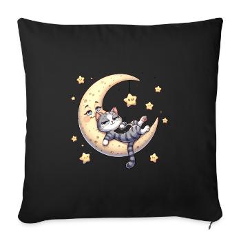 Moon and cat with stars - Sofa pillowcase 17,3'' x 17,3'' (45 x 45 cm) - black - Front