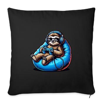 Funny gamer sloth with headphones - Sofa pillowcase 17,3'' x 17,3'' (45 x 45 cm) - black - Front
