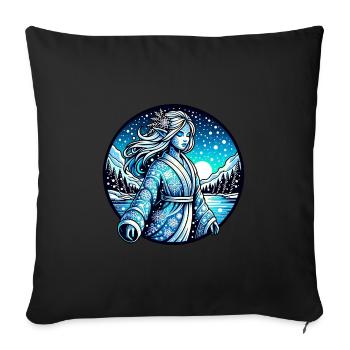 Fée d’hiver dans un paysage enneigé avec des cristaux de glace - Housse de coussin décorative 45 x 45 cm - noir - Devant