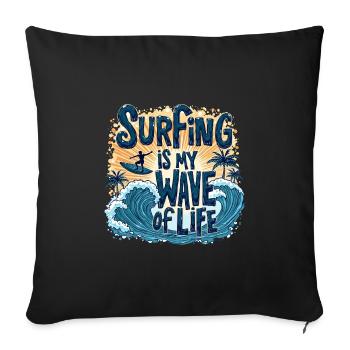 Le surf est ma vague de vie – Surfer & Ocean - Housse de coussin décorative 45 x 45 cm - noir - Devant