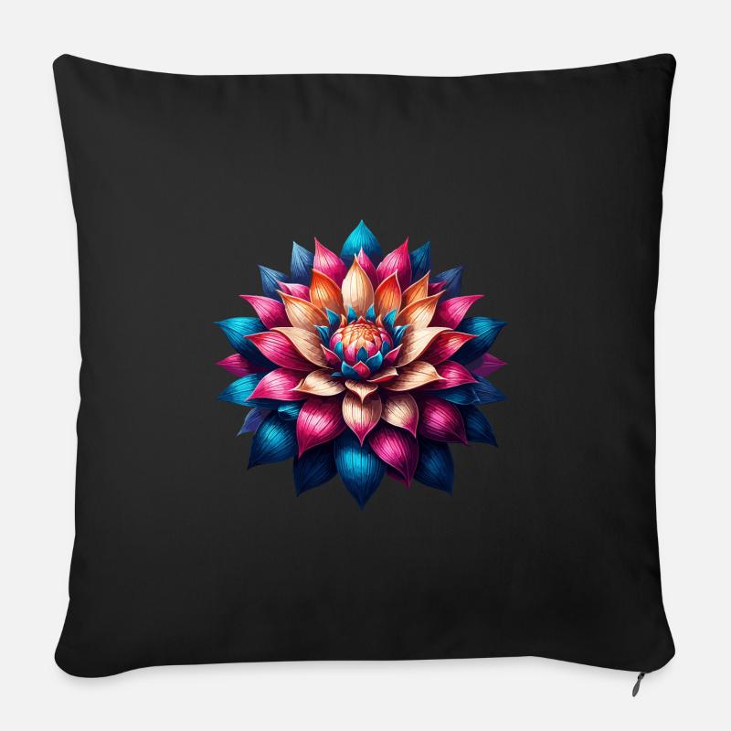 Farbenfrohe Lotusblume Mandala - Sofakissenbezug 45 x 45 cm - Schwarz