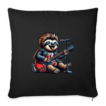 Un drôle de paresseux avec une guitare électrique fait vibrer la scène - Housse de coussin décorative 45 x 45 cm - noir - Devant
