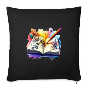 Sketching Drawing Doodling Erasing is my Cardio - Sofa pillowcase 17,3'' x 17,3'' (45 x 45 cm) - black - Front