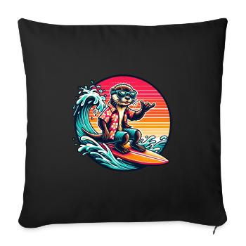 Graphique cool de loutre de surf dans un style rétro - Housse de coussin décorative 45 x 45 cm - noir - Devant
