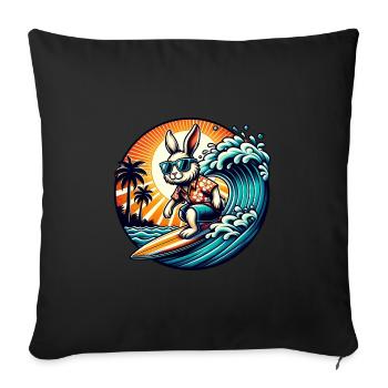 Lapin de surf avec lunettes de soleil et chemise hawaïenne - Housse de coussin décorative 45 x 45 cm - noir - Devant