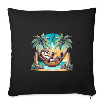 Loutre détendue dans un hamac sur la plage à - Housse de coussin décorative 45 x 45 cm - noir - Devant