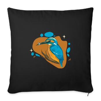 Kingfisher on branch with fish in beak - Sofa pillowcase 17,3'' x 17,3'' (45 x 45 cm) - black - Front