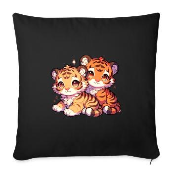 Cute Tiger Baby Illustration - Two Playful - Sofa pillowcase 17,3'' x 17,3'' (45 x 45 cm) - black - Front