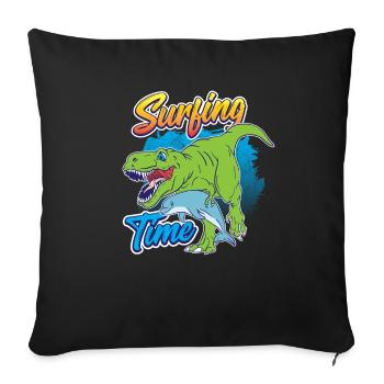 Dino Shirt for Surfer Dolphin Surfing Time - Sofa pillowcase 17,3'' x 17,3'' (45 x 45 cm) - black - Front