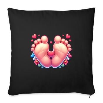 Pieds de bébé avec des cœurs et des fleurs - Housse de coussin décorative 45 x 45 cm - noir - Devant