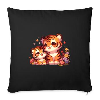 Cute tiger family with flowers - Sofa pillowcase 17,3'' x 17,3'' (45 x 45 cm) - black - Front
