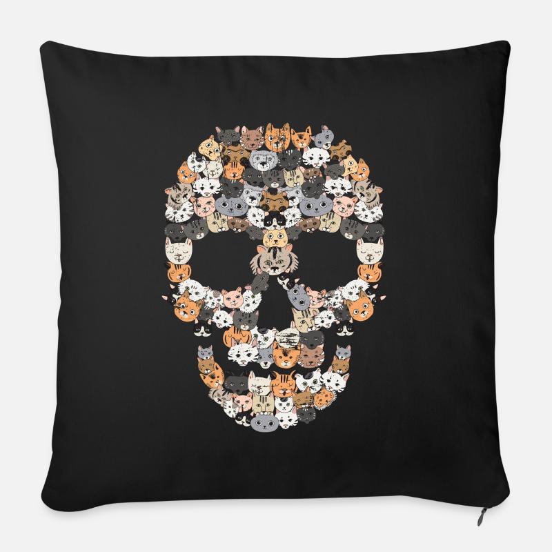 Crâne chats | Cadeau tête de chat chaton - Housse de coussin décorative 45 x 45 cm - noir