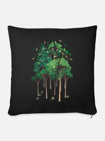 01 Grüner Wald Bäume Blätter Natur - Sofakissenbezug 45 x 45 cm - Schwarz