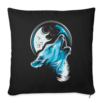 loup bleu lune hurlement illustration animaux de la forêt - Housse de coussin décorative 45 x 45 cm - noir - Devant