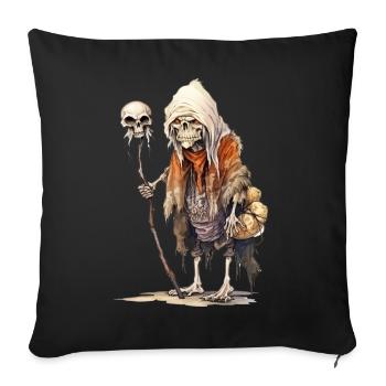 Magicien osseux avec bâton de crâne – Fantasy - Housse de coussin décorative 45 x 45 cm - noir - Devant