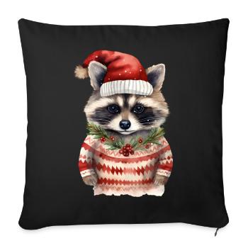 Waschbär Weihnachtspullover - Sofakissenbezug 45 x 45 cm - Schwarz - Vorne