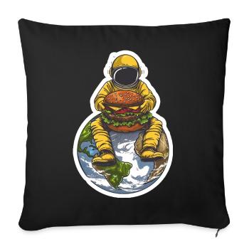 Astronaut is happy about his burger in space - Sofa pillowcase 17,3'' x 17,3'' (45 x 45 cm) - black - Front
