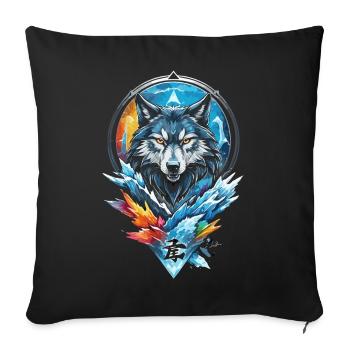 Loup géométrique eau et feu - Housse de coussin décorative 45 x 45 cm - noir - Devant