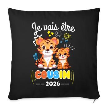 Je Vais Être Cousin 2026 Annonce Grossesse Tigre - Housse de coussin décorative 45 x 45 cm - noir - Devant
