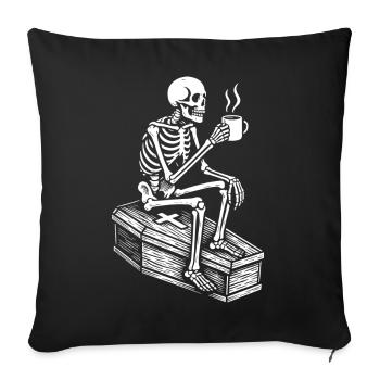Squelette buvant de l’espresso - Housse de coussin décorative 45 x 45 cm - noir - Devant