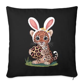Un joli bébé léopard de Pâques avec des oreilles de lapin et - Housse de coussin décorative 45 x 45 cm - noir - Devant