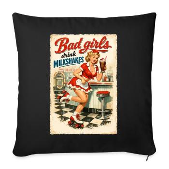 Pin-Up Bad Girls Drink Milkshakes: 50s Diner Style - Sofakissenbezug 45 x 45 cm - Schwarz - Vorne