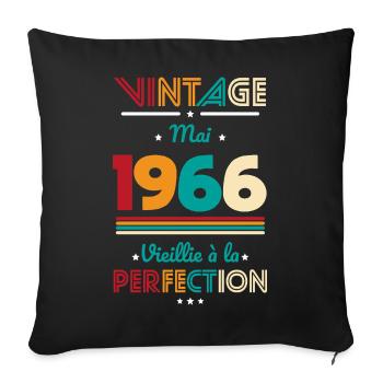 Anniversaire 60 ans - Vintage - Mai 1966 - Housse de coussin décorative 45 x 45 cm - noir - Devant