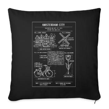 Amsterdam City Blueprint Lineart - Sofa pillowcase 17,3'' x 17,3'' (45 x 45 cm) - black - Front