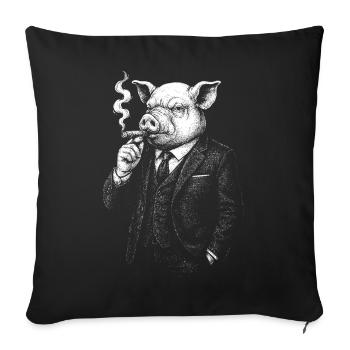 Cochon élégant en costume fumeur - Housse de coussin décorative 45 x 45 cm - noir - Devant