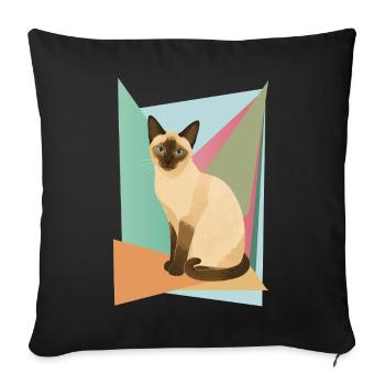 Élégant chat siamois dans un style géométrique - Housse de coussin décorative 45 x 45 cm - noir - Devant