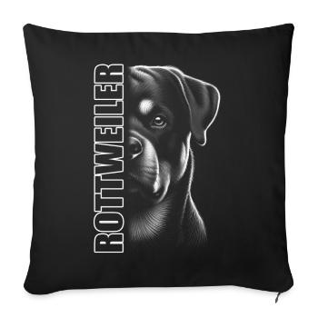 Portrait de rottweiler avec lettrage - Housse de coussin décorative 45 x 45 cm - noir - Devant