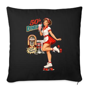 50s Diner Pin-Up: Retro Rollschuh & Milchshake - Sofakissenbezug 45 x 45 cm - Schwarz - Vorne