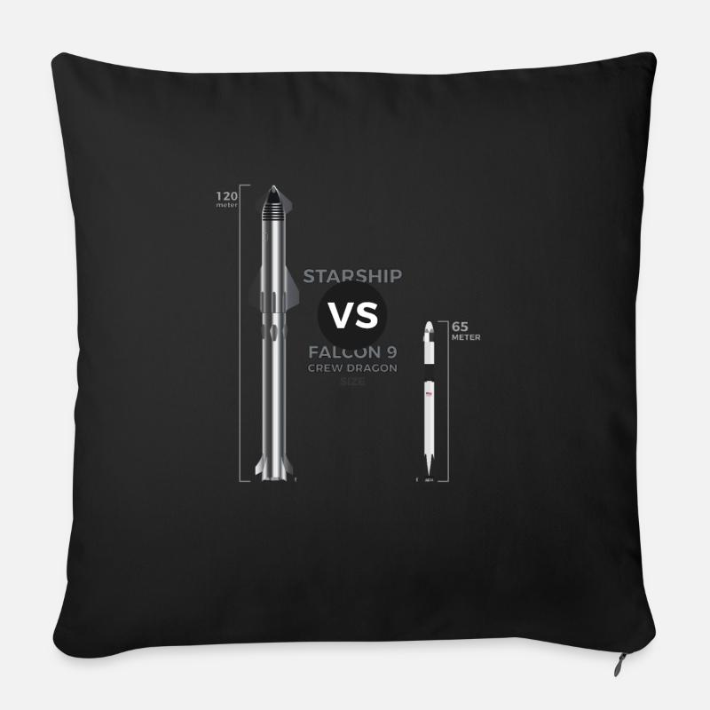 Spacex Falcon 9 vs Starship (BFR) Taille 120m - Housse de coussin décorative 45 x 45 cm - noir