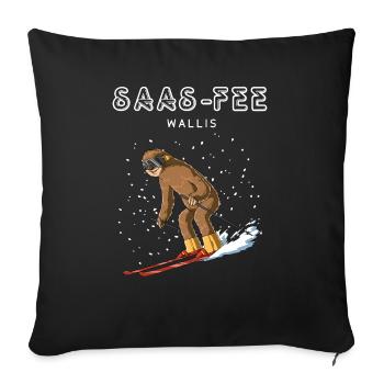 Saas Fee Wallis Schweiz Retro Ski Snowboard - Sofakissenbezug 45 x 45 cm - Schwarz - Vorne