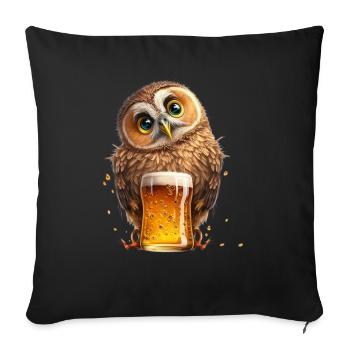 Bier Eule - Sofakissenbezug 45 x 45 cm - Schwarz - Vorne