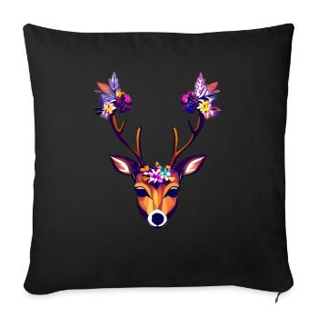 beautiful deer flowers nature forest - Sofa pillowcase 17,3'' x 17,3'' (45 x 45 cm) - black - Front