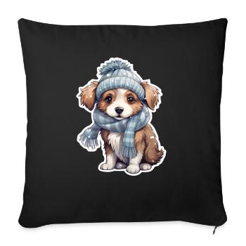 chiot mignon en hiver - Housse de coussin décorative 45 x 45 cm - noir - Devant