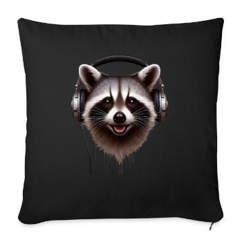Waschbär mit Kopfhörern - Sofakissenbezug 45 x 45 cm - Schwarz - Vorne