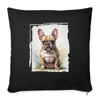 Portrait Bouledogue Français - Housse de coussin décorative 45 x 45 cm - noir - Devant