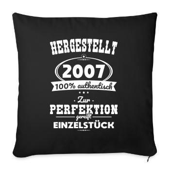18ème anniversaire - Fabriqué en 2007 - Pièce unique - Housse de coussin décorative 45 x 45 cm - noir - Devant
