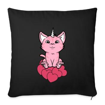 Unicorn Cat Cats Kitten Baby Heart Fantasy - Sofa pillowcase 17,3'' x 17,3'' (45 x 45 cm) - black - Front