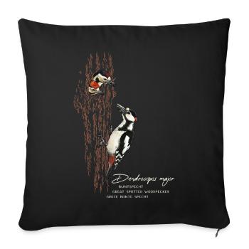 Spotted woodpecker with cubs - Sofa pillowcase 17,3'' x 17,3'' (45 x 45 cm) - black - Front
