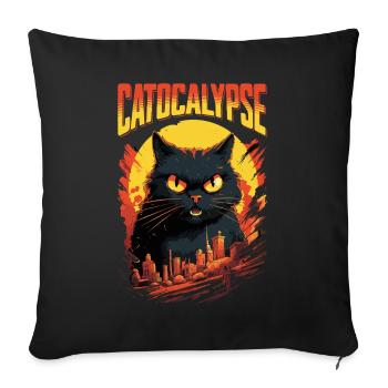 Chat Catocalypse Ville Chaos Créature Monstre Chat - Housse de coussin décorative 45 x 45 cm - noir - Devant