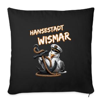 Hanseatic city of Wismar with funny seagull and anchor - Sofa pillowcase 17,3'' x 17,3'' (45 x 45 cm) - black - Front