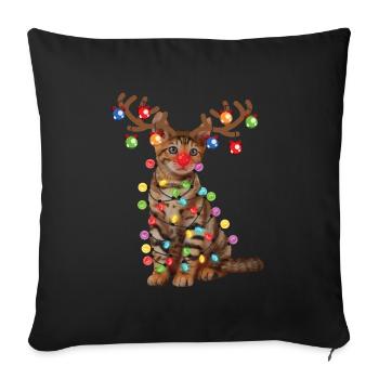 Christmas Toyger Cat In Santa Hat & Xmas Lights - Sofa pillowcase 17,3'' x 17,3'' (45 x 45 cm) - black - Front