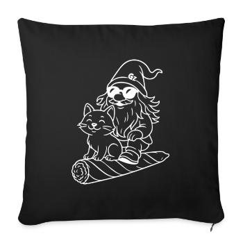 Cooler Zwerg auf fliegendem Joint mit Katze - Sofakissenbezug 45 x 45 cm - Schwarz - Vorne