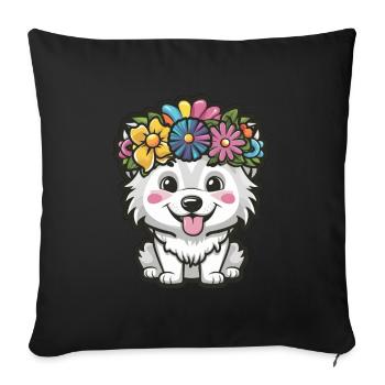Samoyed Dog with Flower Crown - Sofa pillowcase 17,3'' x 17,3'' (45 x 45 cm) - black - Front