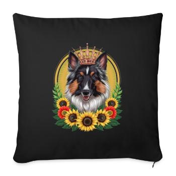 Proud German Shepherd with Crown and Sunflowers - Sofa pillowcase 17,3'' x 17,3'' (45 x 45 cm) - black - Front