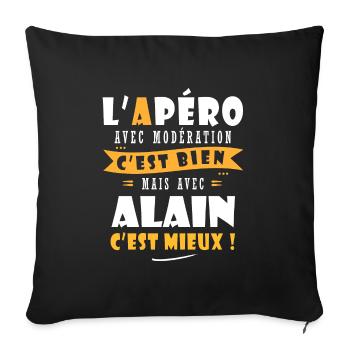 Alain Apero T shirt Humour personnalisé alain - Housse de coussin décorative 45 x 45 cm - noir - Devant